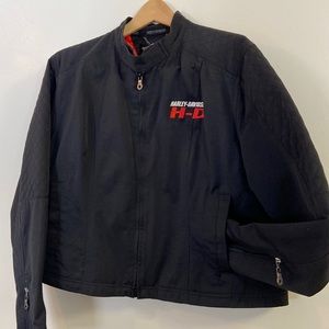 Women’s Harley Davidson Black / Orange Waxed Denim Jacket Size XL